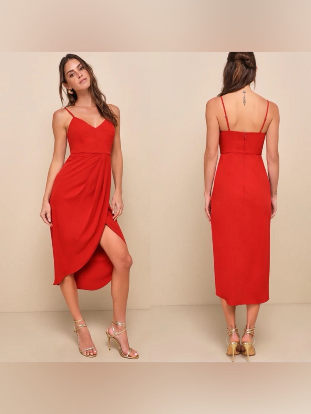 NWT Lulu's Reinette Rust Red Spaghetti V-Neck‎ Midi Dress XL